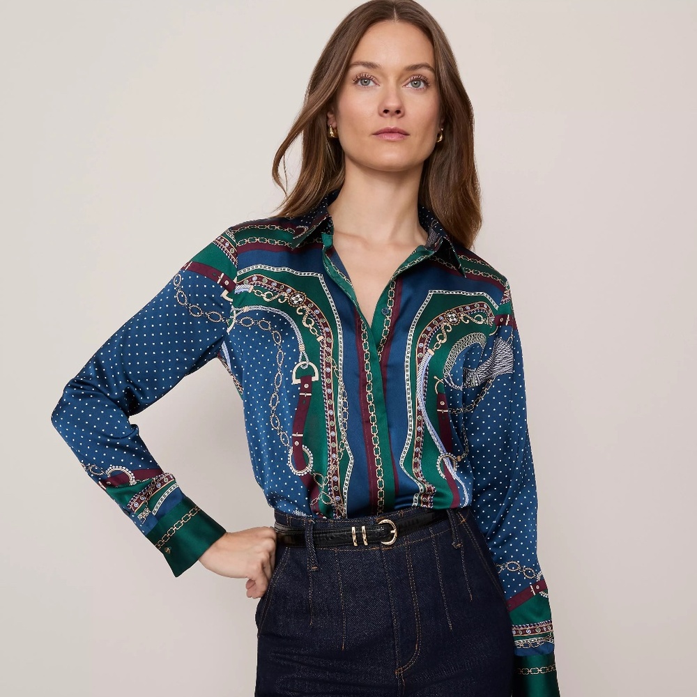 Ann Taylor Chain Link Print Satin Essential Shirt